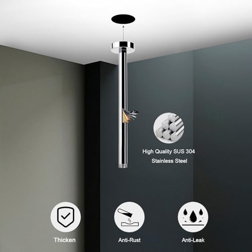HarJue Ceiling Mounted Shower Arm, Rain Shower Extension Arm with Flange and Teflon Tape Stainless Steel Ceiling Mount Shower Extender for Fixed Shower Head (12 Inch, Chrome) - Image 3