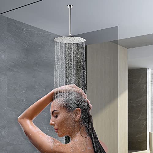 HarJue Ceiling Mounted Shower Arm, Rain Shower Extension Arm with Flange and Teflon Tape Stainless Steel Ceiling Mount Shower Extender for Fixed Shower Head (12 Inch, Chrome) - Image 5