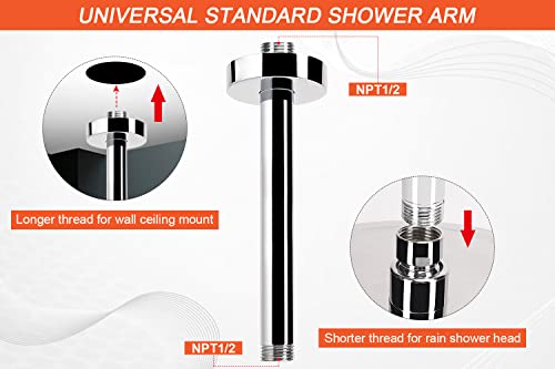 HarJue Ceiling Mounted Shower Arm, Rain Shower Extension Arm with Flange and Teflon Tape Stainless Steel Ceiling Mount Shower Extender for Fixed Shower Head (12 Inch, Chrome) - Image 4