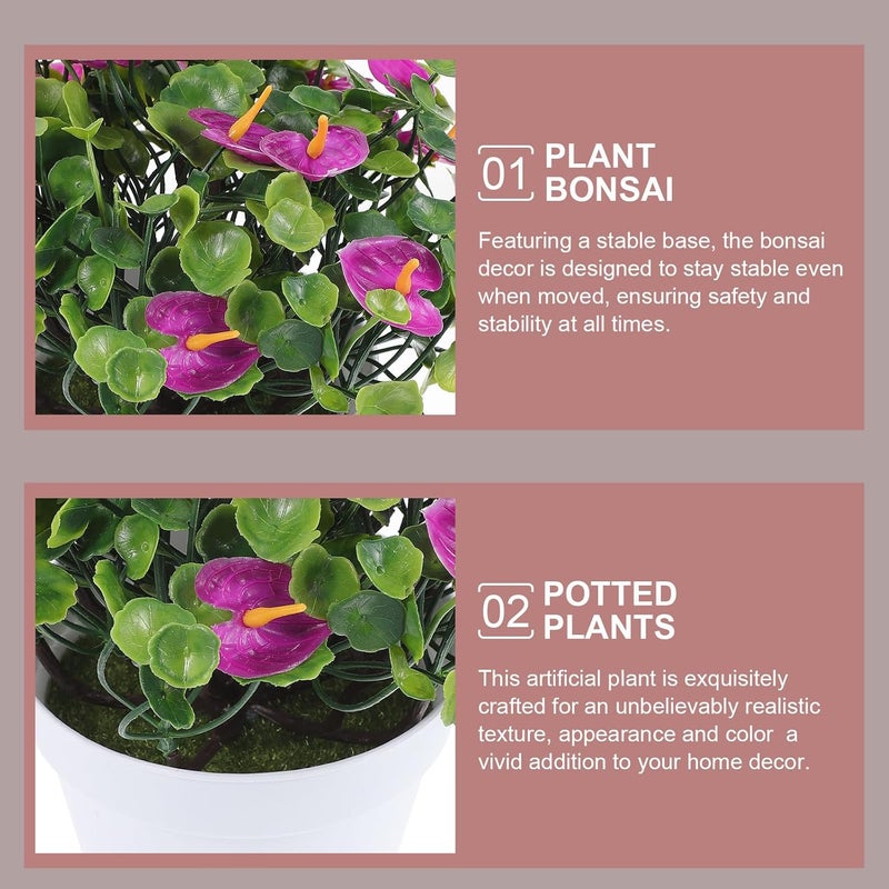 Homoyoyo Artificial Anthurium Bonsai Small Potted Plant Faux Flower Centerpiece for Home Table Decoration Spring Floral Arrangement in Lotus Color - Image 5