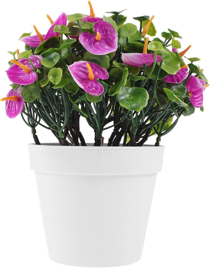 Homoyoyo Artificial Anthurium Bonsai Small Potted Plant Faux Flower Centerpiece for Home Table Decoration Spring Floral Arrangement in Lotus Color - Image 1