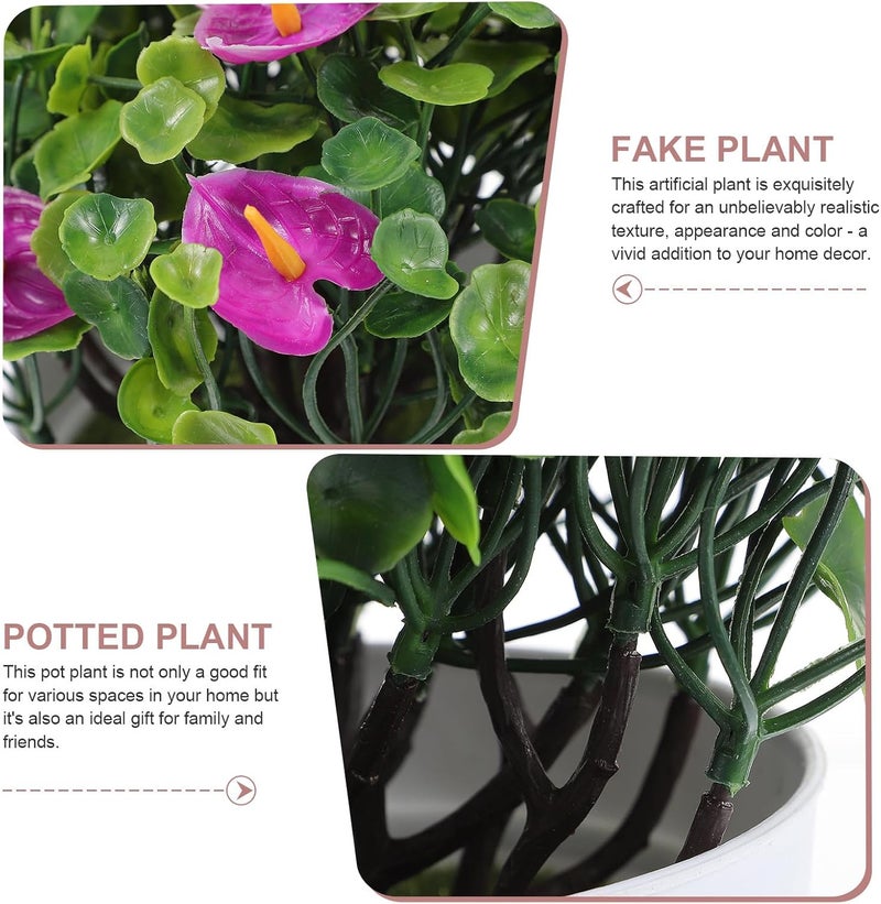 Homoyoyo Artificial Anthurium Bonsai Small Potted Plant Faux Flower Centerpiece for Home Table Decoration Spring Floral Arrangement in Lotus Color - Image 3