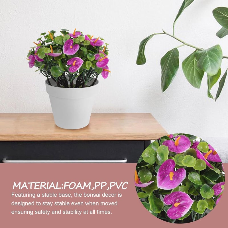 Homoyoyo Artificial Anthurium Bonsai Small Potted Plant Faux Flower Centerpiece for Home Table Decoration Spring Floral Arrangement in Lotus Color - Image 4