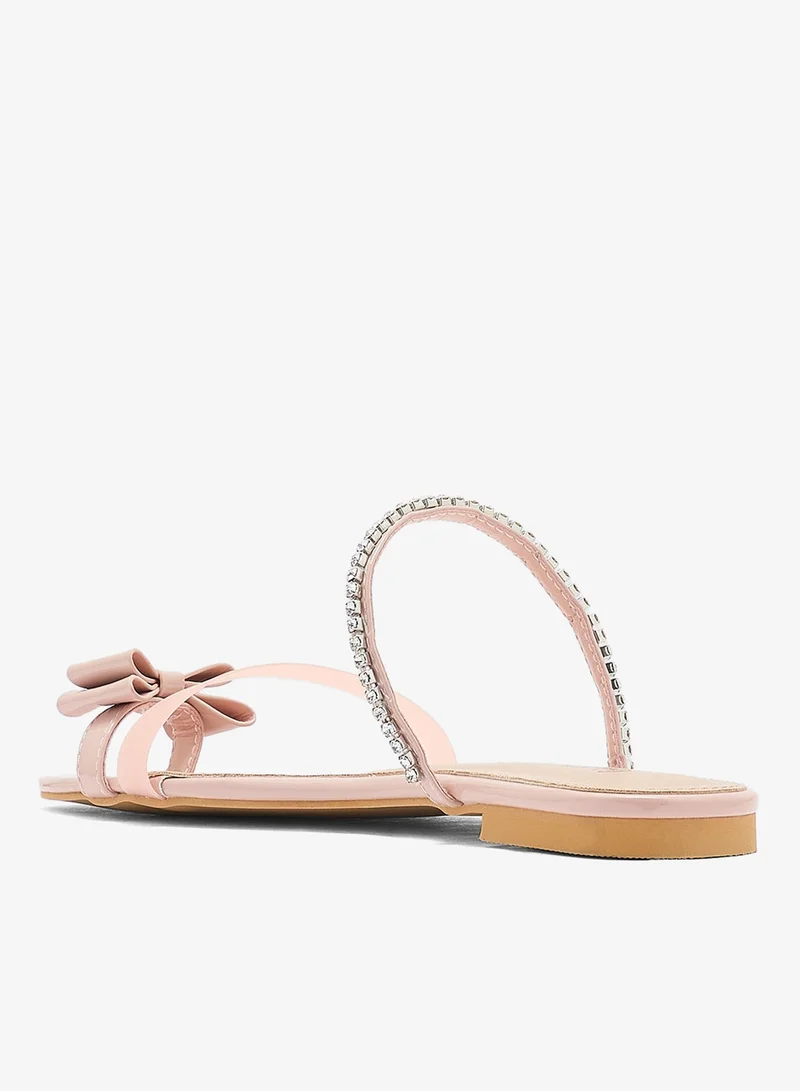 Ginger Diamante Bow Toe Post Flat Sandal