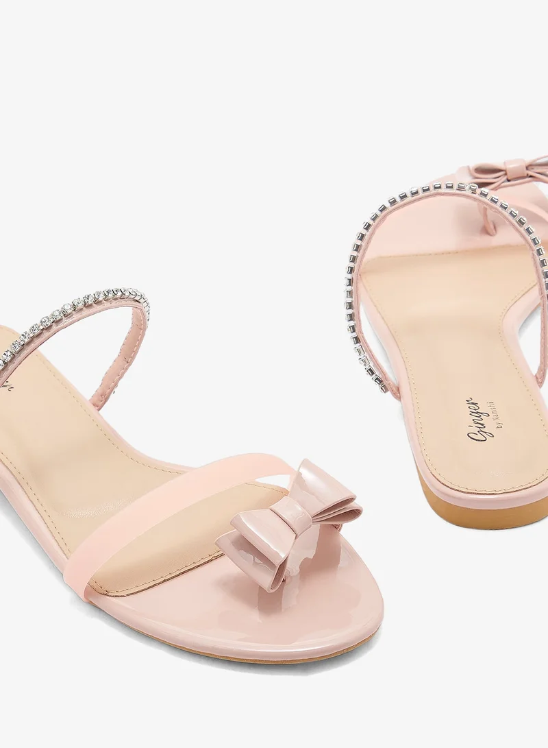 Ginger Diamante Bow Toe Post Flat Sandal