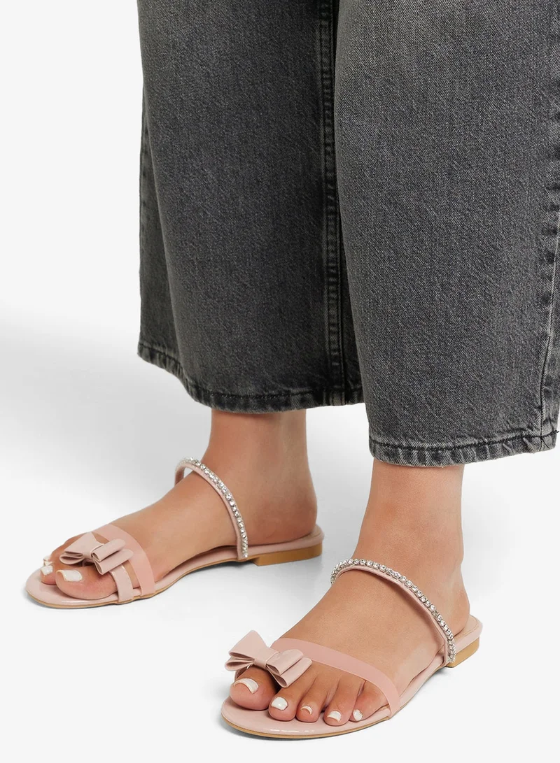 Ginger Diamante Bow Toe Post Flat Sandal