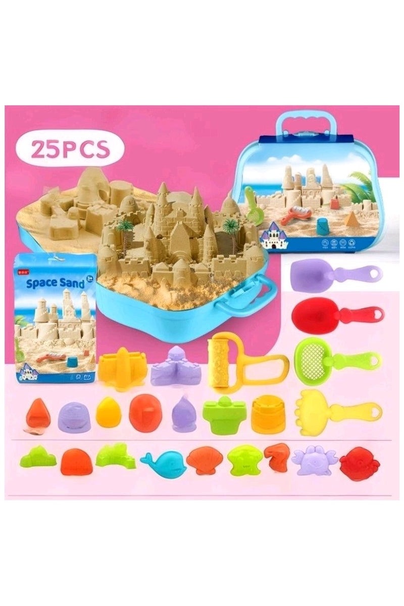 25-piece carry-on suitcase set of colorful children's beach toys for digging sand, playing in water, outdoor fishing, gardening, and space-themed toys with sand