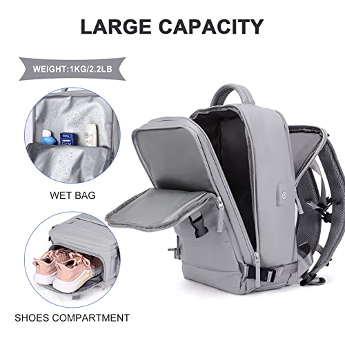 coowoz Travel Backpack For Women Men,Carry On Backpack,Hiking Backpack Waterproof Outdoor Sports Rucksack Casual Daypack Travel Essentials(Grey) - Image 4