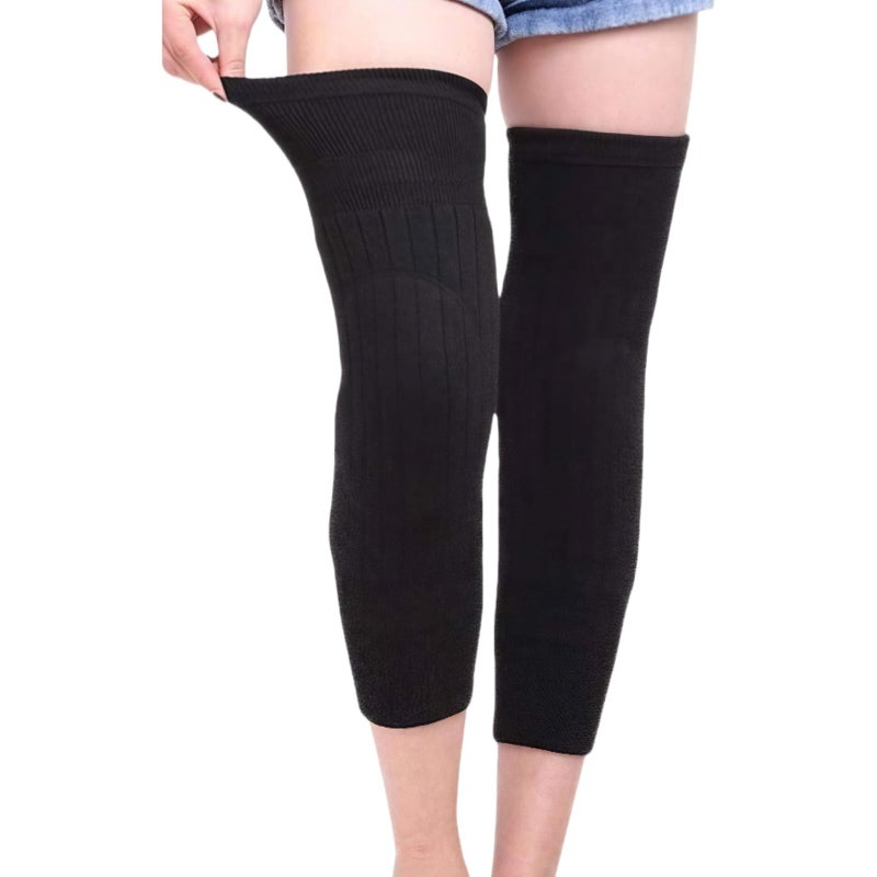 erioctry Unisex Cashmere Wool Knee Brace Pads Leg Warmers Winter Warm Breathable Thermal Knee Warmers Sleeve Knee Pads Legging Stockings for Women Men Outdoor Sports Black - Image 2