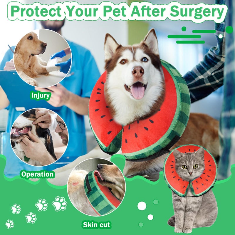 Cneo Recovery Donut Collar for Dogs & Cat,Inflatable Dog Collar Alternative After Surgery,Soft Cone for Large Medium Small Pet(Watermelon,Large) - Image 2