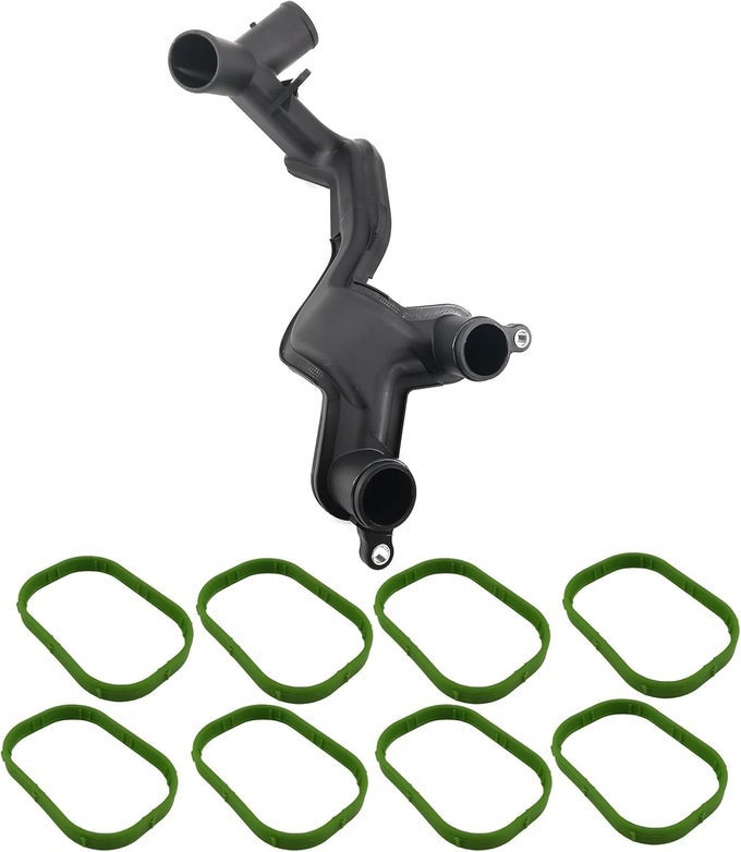 Water Pump Outlet Thermostat Crossover Pipe Tube with 8 Gasket Set for 2010-2013 Land Rover Range Rover
