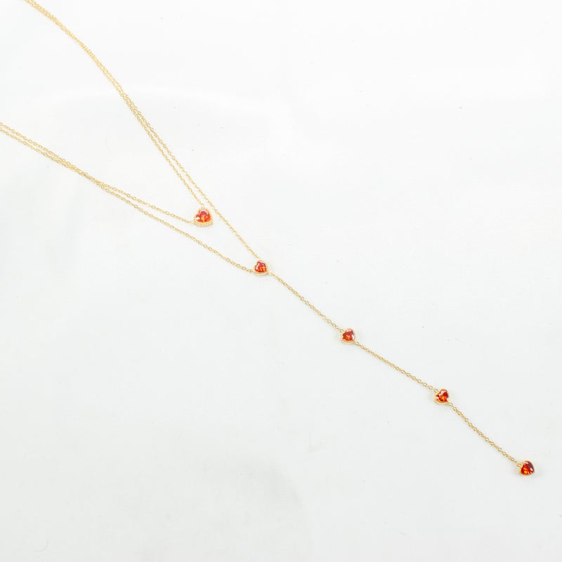 Golden Orange Zirconic 2 Layers Stainless Steel Heart Pendant Necklace - Image 1