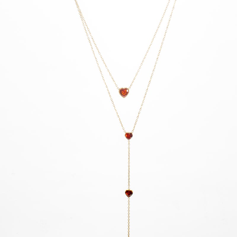 Golden Orange Zirconic 2 Layers Stainless Steel Heart Pendant Necklace - Image 2