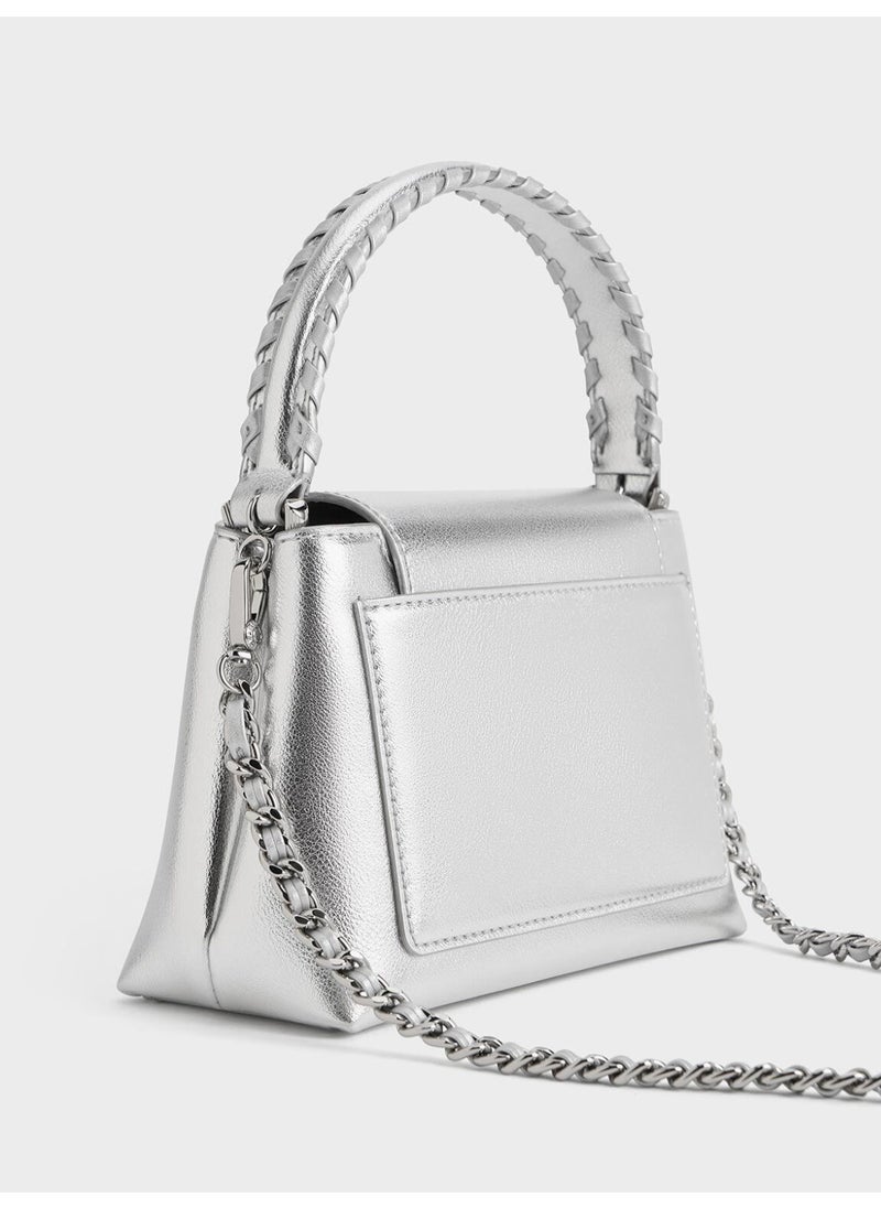 Charles & Keith CHARLES & KEITH Arwen Croc-Effect Braided-Strap Top Handle Bag & Crossbody Bag for Women - Silver  - Image 4