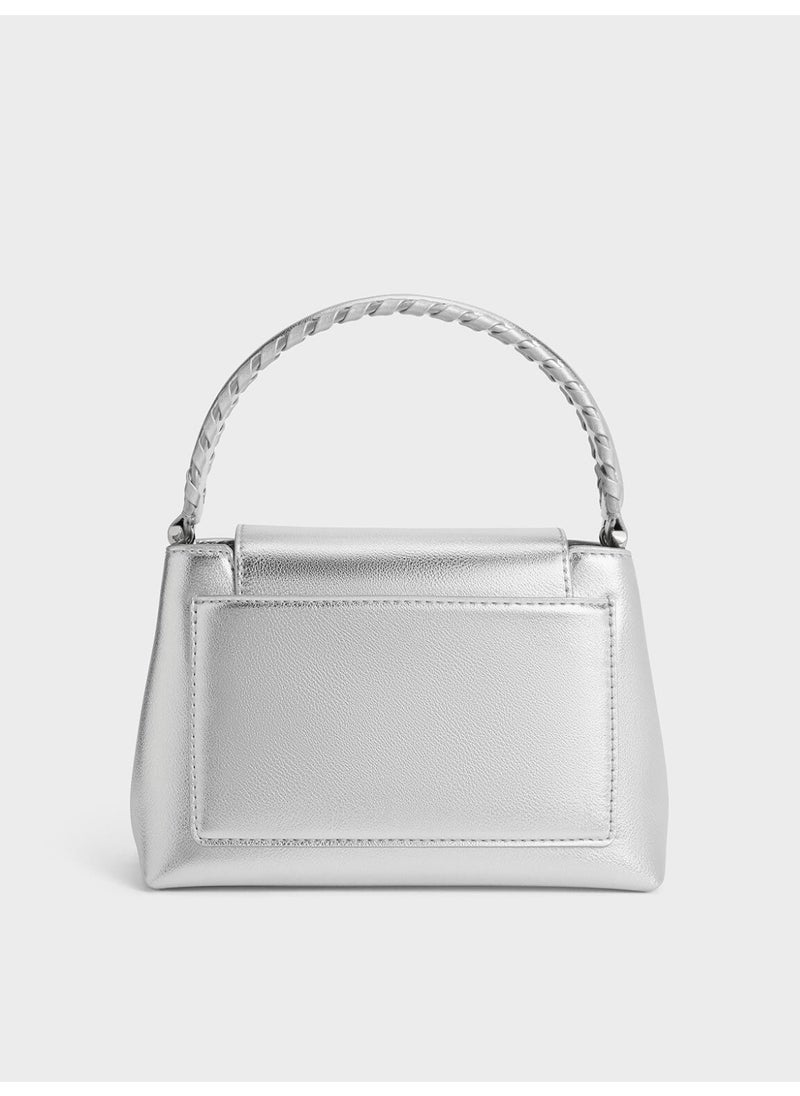 Charles & Keith CHARLES & KEITH Arwen Croc-Effect Braided-Strap Top Handle Bag & Crossbody Bag for Women - Silver  - Image 5
