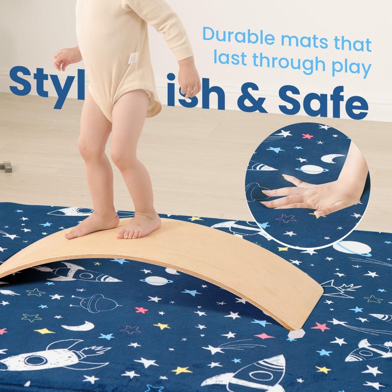 Huloo Sleep Baby Play Mat for Floor,1.3" Thick Cushioned Playpen Mat 50"x50",Extra Soft Elasti-Foam,Water Repellent Coral Velvet,Non-Slip for Crawling&Tummy Time,Infant Toddler Kids Nursery Rug(Space) - Image 3