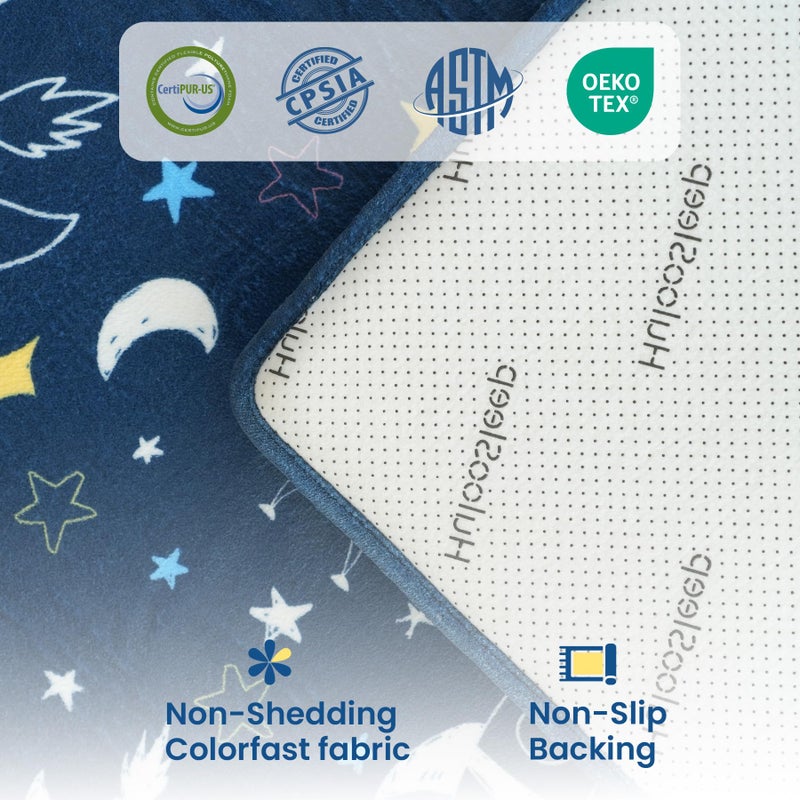 Huloo Sleep Baby Play Mat for Floor,1.3" Thick Cushioned Playpen Mat 50"x50",Extra Soft Elasti-Foam,Water Repellent Coral Velvet,Non-Slip for Crawling&Tummy Time,Infant Toddler Kids Nursery Rug(Space) - Image 5