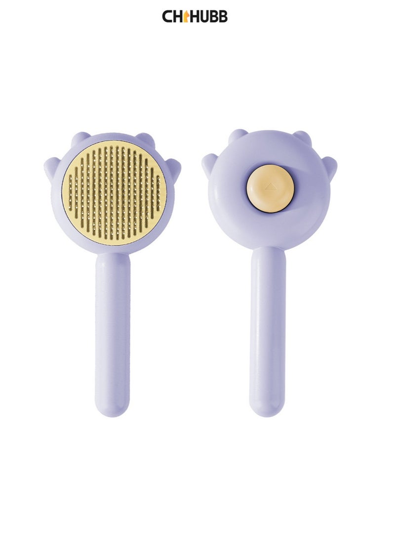 CHIHUBB Self-Cleaning Cat & Dog Grooming Brush – 140° Curved Stainless Teeth, Anti-Static, One-Click Shedding Remover, Easy to Wash – for Long & Short Hair – Lilac Purple - Image 1