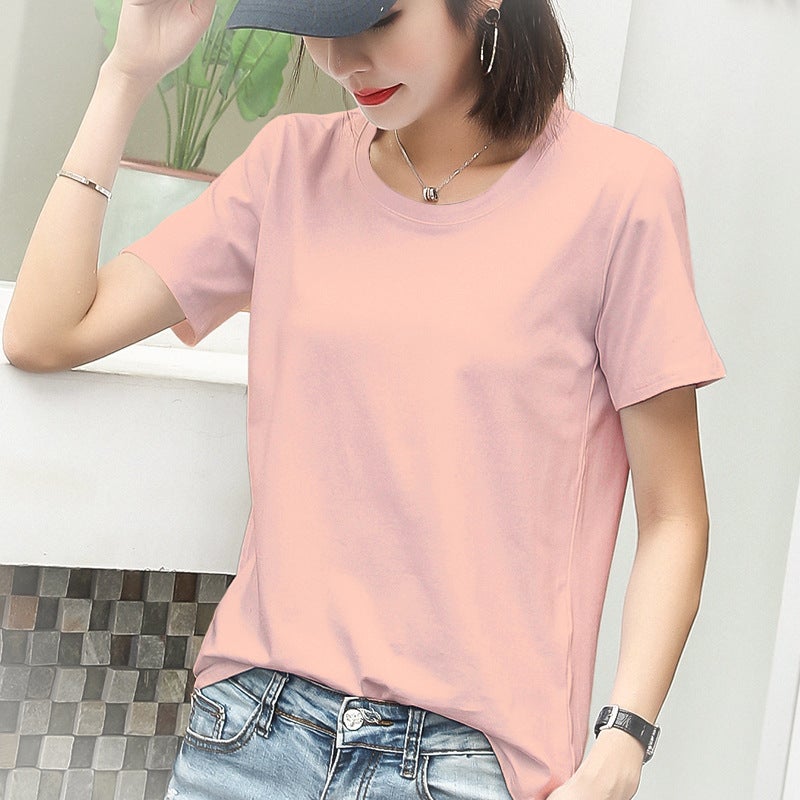 Popular Summer Womens New Short-sleeved T-shirt Womens Loose Pure Cotton Korean Couple Short-sleeved Student Top Base Shirt Lotus root starch 