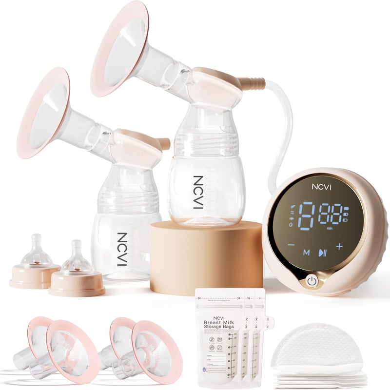 NCVI 8100 Double Electric Breast Pump Suitable for Large Nipples with 4 Modes9 Levels AntiBackflow Milk Breastfeeding Pump with 2428mm Silicone Flanges Handheld Motor and LED Display UltraQuiet