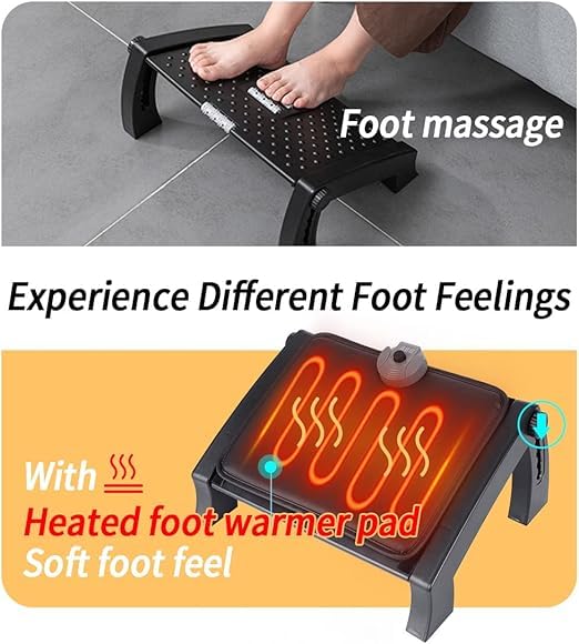 VIRZA TRADE 6Height Adjustable Under Desk Footrest with Massage Roller Heating Mat Ergonomic Foot Support for Home Office  - Image 2