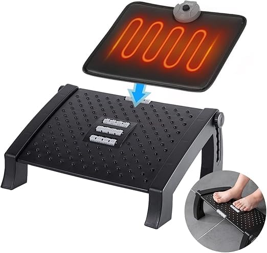 VIRZA TRADE 6Height Adjustable Under Desk Footrest with Massage Roller Heating Mat Ergonomic Foot Support for Home Office  - Image 3