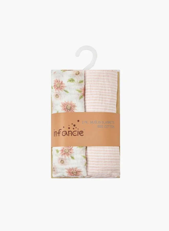 Luna & Lily Pack of 2 - Muslin Receiver - Dusty Pink, 0-2 Years, 101 x 91 Cm
