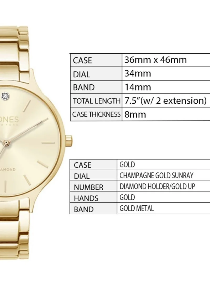 جونز نيويورك Jones New York Women's Gold Round Stainless Steel Analogue Watch, 12748G-42-A27
