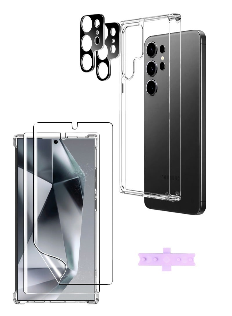 TLAXCA 5 in 1 for Samsung Galaxy S24 Ultra Case Clear PC+TPU 6.8 Inch + 2 Pack S24 Ultra Soft Screen Protector Film + 2 Pack Camera Lens Protector, Slim Thin Shockproof Phone Cover 6.8 Inch - Image 1