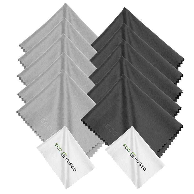 ECO-FUSED Eco-Fused Microfiber Cleaning Cloth - 6 x 7 Black/Grey Microfiber Cloth with White Cleaning Cloth - 12 Pack Microfiber Cleaning Cloth for Glasses & Camera Lens  - Image 1