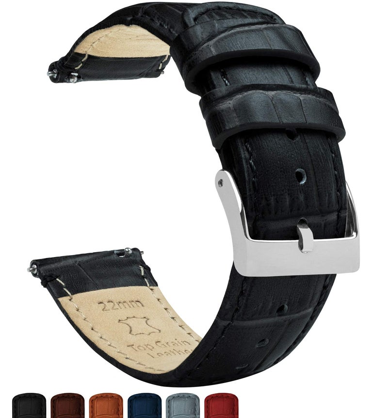 BARTON WATCH BANDS 21mm Black - Alligator Grain - Quick Release Leather Watch Bands - Image 2