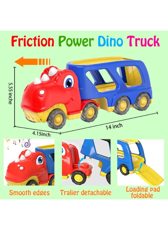 هالامودو الأطفال الصوت والخفيفة لعبة الديناصور مزدوجة الطبقة شاحنة النقل مع 4 ميني سحب مرة أخرى سيارات الديناصور , لعب سيارة الطفل الصغير , الاحتكاك مدعومة المركبات , كبيرة تخزين ناقل المركبة , هدية عيد ميلاد للفتيان والبنات , 14 * 4.15 * 5.55 بوصة - Image 4
