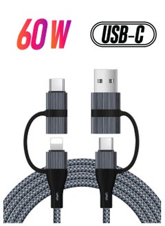 SYOSI USB C Charger Cable, 60W/3A USB C to USB Adaptor With iOS/Type C/USB A Ports 4 in 1 for iPhone 15 14 13 Pro Max iPad Samsung S24 S23 Ultra Z Flip 5 Multi USB to USB C Cable, Black  - Image 1