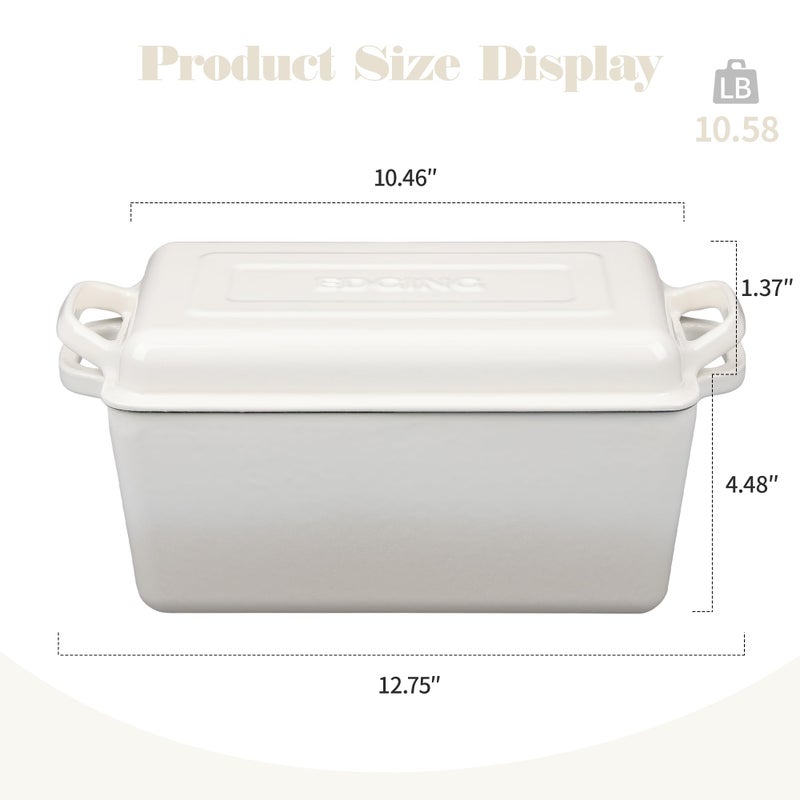 EDGING CASTING Enameled Cast Iron Dutch Oven, Oblong Bread Oven for Sourdough Bread Baking, Baking Pan, Dual Handles, Oven Safe, 4 Quart, White - Image 2