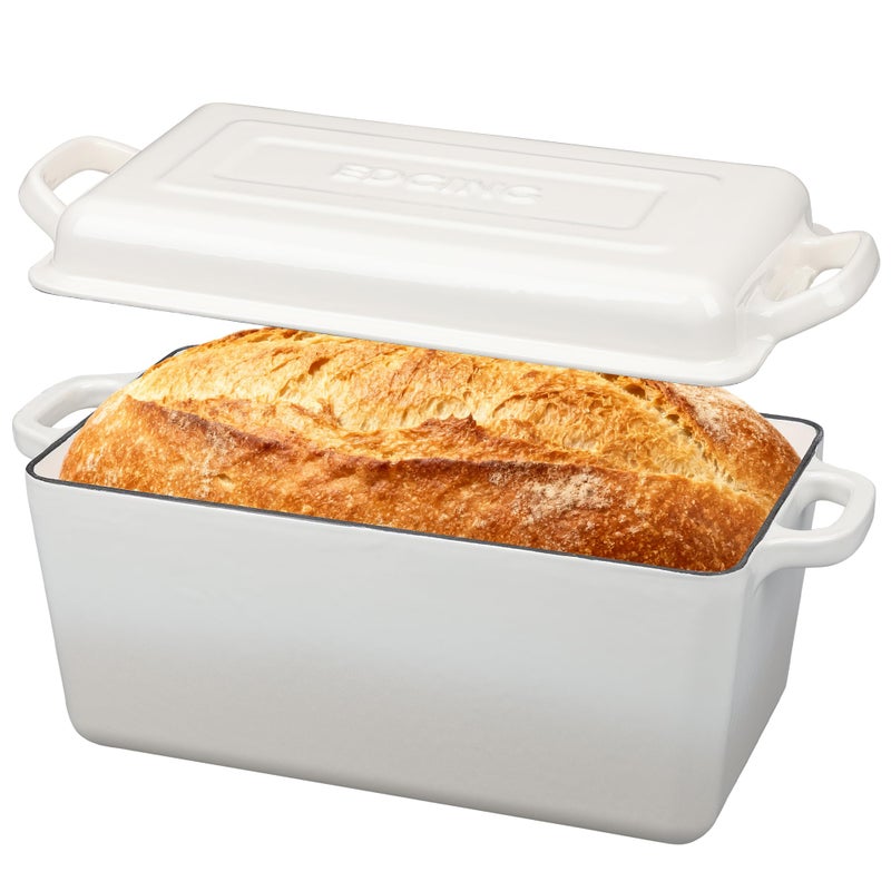 EDGING CASTING Enameled Cast Iron Dutch Oven, Oblong Bread Oven for Sourdough Bread Baking, Baking Pan, Dual Handles, Oven Safe, 4 Quart, White - Image 1