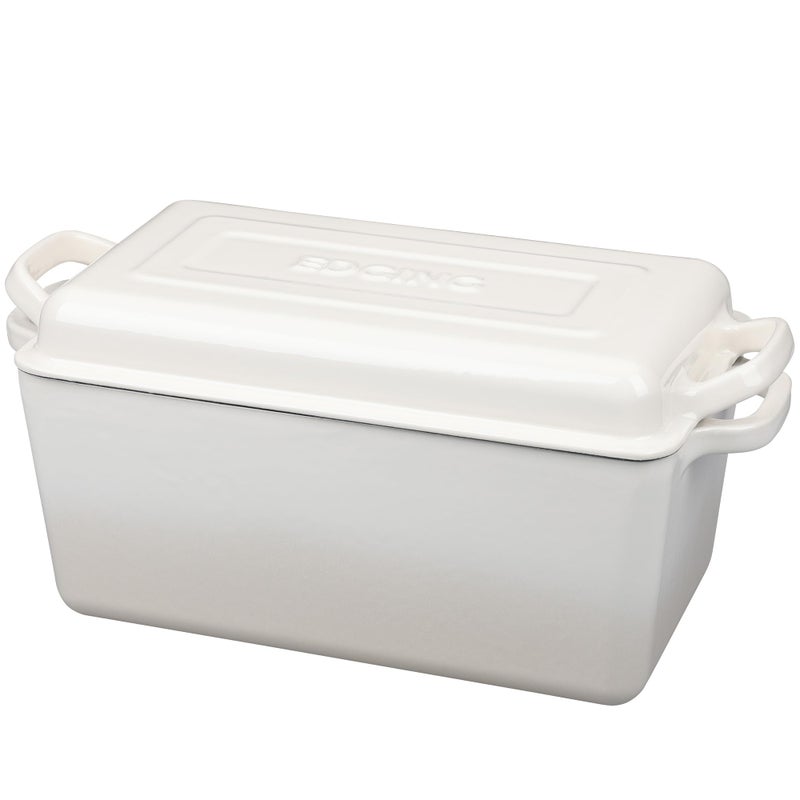 EDGING CASTING Enameled Cast Iron Dutch Oven, Oblong Bread Oven for Sourdough Bread Baking, Baking Pan, Dual Handles, Oven Safe, 4 Quart, White - Image 3