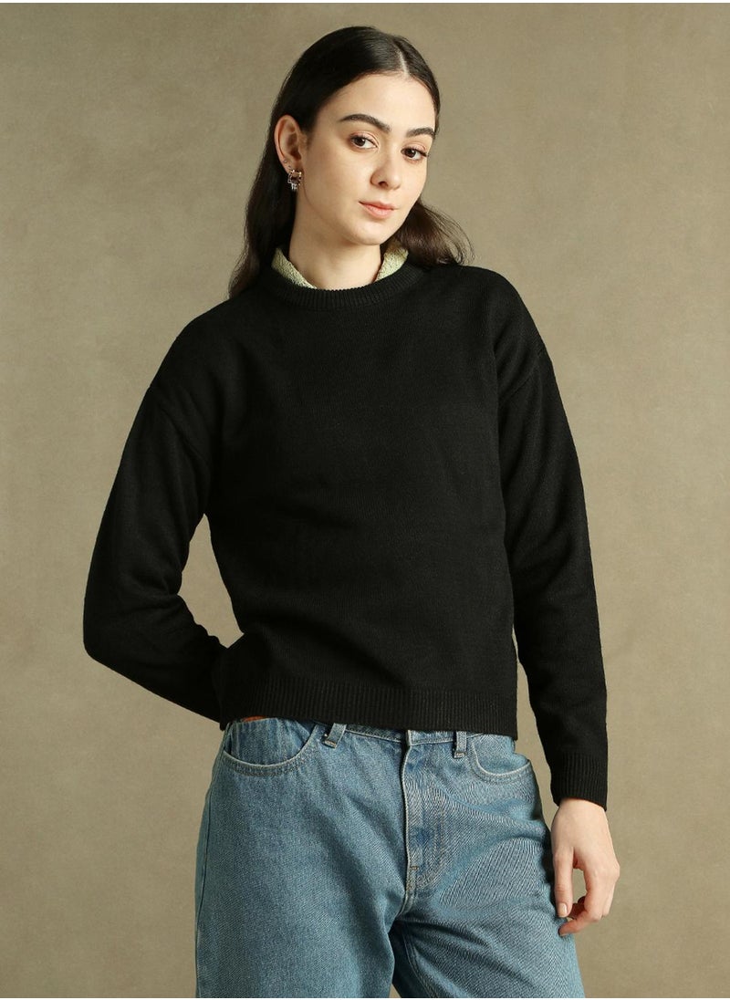 Dennis Lingo Women's Black 100% Acrylic Solid Regular Fit Sweater  - Image 2
