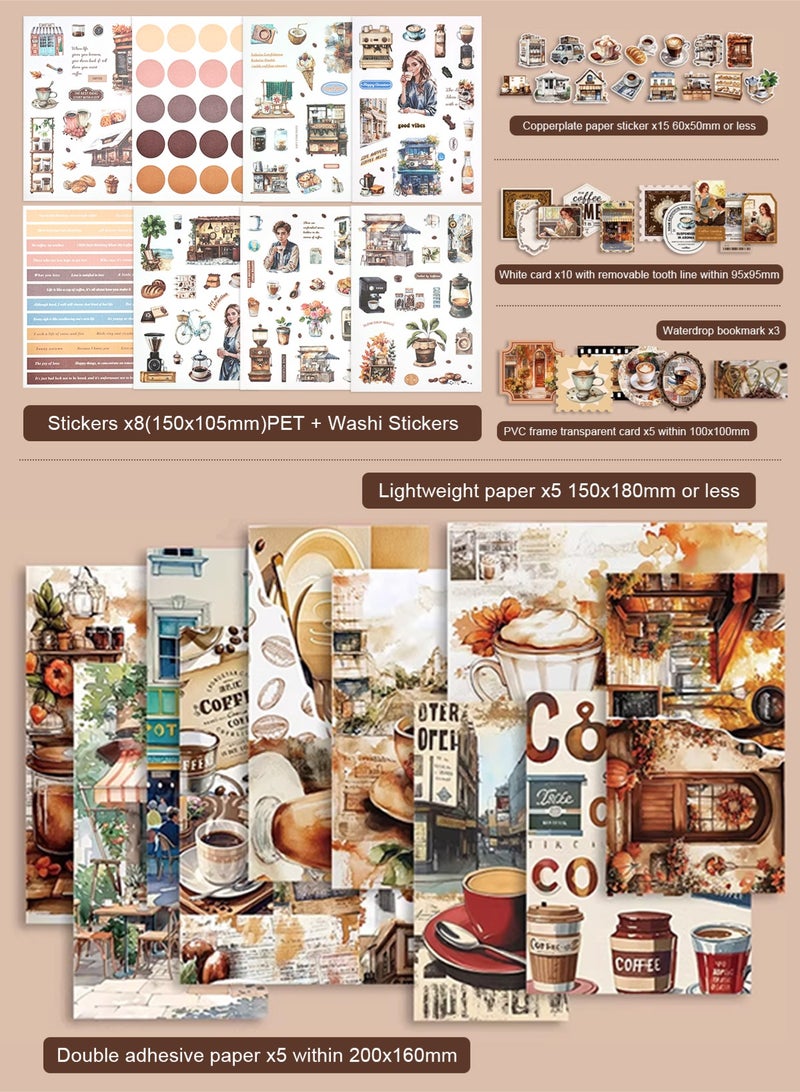 Vintage Aesthetic Scrapbook Kit(147pcs), Coffee Theme Journal Kit with Journaling/Scrapbooking Supplies, Stationery, A6 Grid Notebook Graph Ruled Pages.DIY Gift for Teen Girl Kid Women. - Image 4