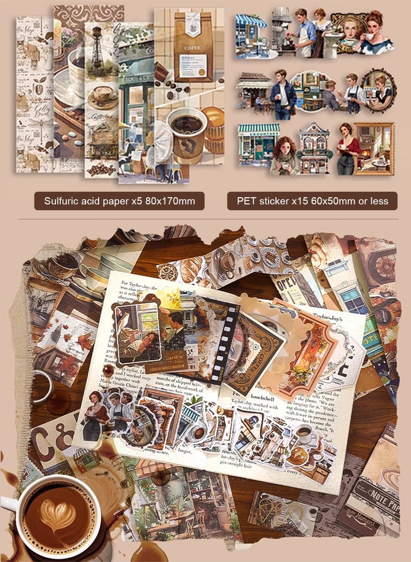 Vintage Aesthetic Scrapbook Kit(147pcs), Coffee Theme Journal Kit with Journaling/Scrapbooking Supplies, Stationery, A6 Grid Notebook Graph Ruled Pages.DIY Gift for Teen Girl Kid Women. - Image 5