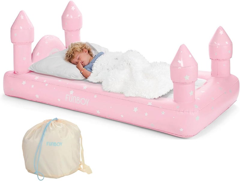 FUNBOY FUNBOY Kids Pink Castle Sleepover Travel Bed  Air Mattress Perfect for Sleepovers Includes Carrying Storage Bag Twin  - Image 1