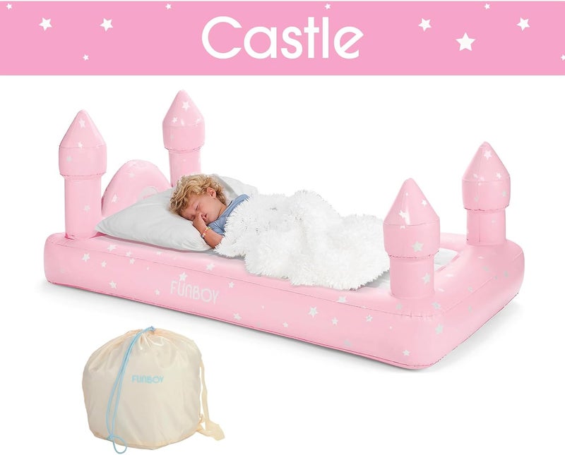 FUNBOY FUNBOY Kids Pink Castle Sleepover Travel Bed  Air Mattress Perfect for Sleepovers Includes Carrying Storage Bag Twin  - Image 2