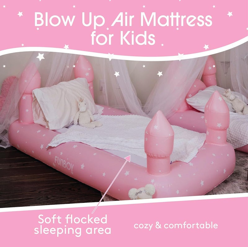 FUNBOY FUNBOY Kids Pink Castle Sleepover Travel Bed  Air Mattress Perfect for Sleepovers Includes Carrying Storage Bag Twin  - Image 3