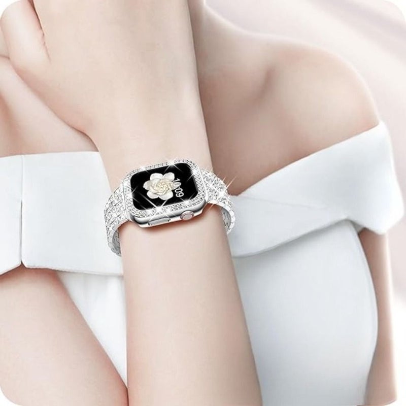 Pink Color Sparkling Rhinestone Apple Watch Strap Suitable for Series 1 11 Ultra And Se 42mm 44mm 45mm 46mm 49mm Fashionable Choice for Women For Parties Evening Events And Daily Outfits Watch Not Included - Image 5