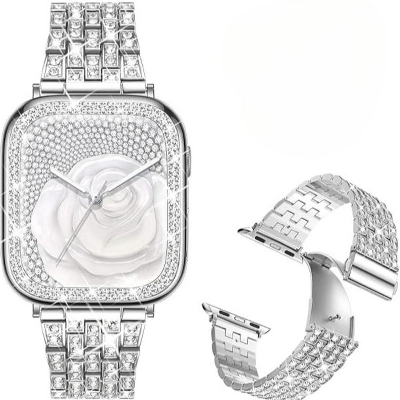 Pink Color Sparkling Rhinestone Apple Watch Strap Suitable for Series 1 11 Ultra And Se 42mm 44mm 45mm 46mm 49mm Fashionable Choice for Women For Parties Evening Events And Daily Outfits Watch Not Included - Image 1