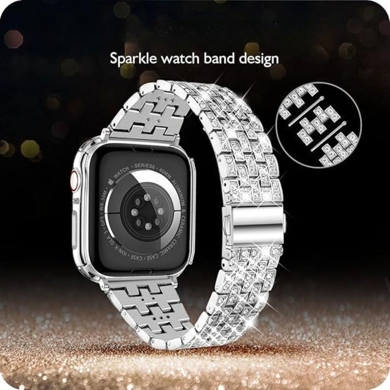 Pink Color Sparkling Rhinestone Apple Watch Strap Suitable for Series 1 11 Ultra And Se 42mm 44mm 45mm 46mm 49mm Fashionable Choice for Women For Parties Evening Events And Daily Outfits Watch Not Included - Image 4