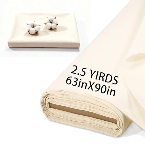 ARKBAODAN 2.5 Yards 100% Cotton Muslin Fabric Natural Unbleached Linen Fabric by The Yard 63 inch x 2.5 Yards Unbleached Muslin Linen Fabric Material for Sewing Material Apparel Cloth - Image 1