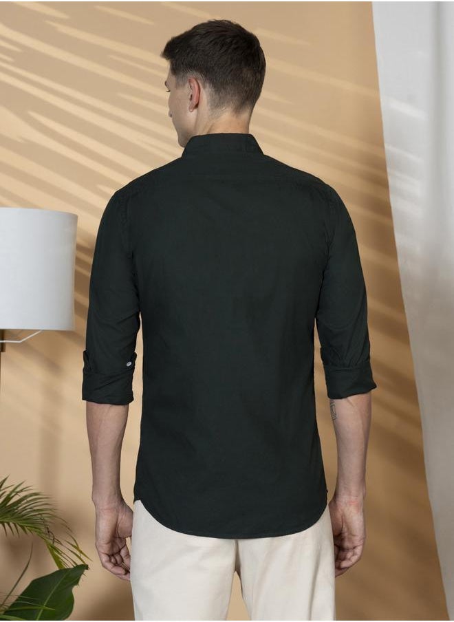 Dennis Lingo - Slim Fit Green Men's Casual Spread Collar Shirt, Full Sleeves, 100% Cotton, - Image 1