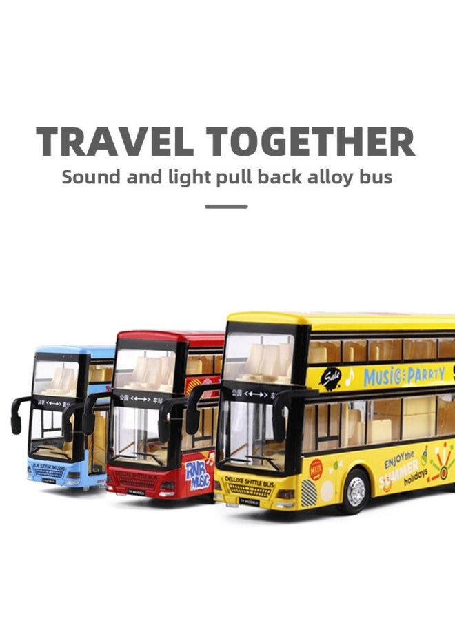 Generic - Tianying Alloy 1:36 Double-layer Bus Model Pull Back With Sound And Light Men's Toy Car Music Model Decoration Collection-Color:6016B Red Window Box - Image 1