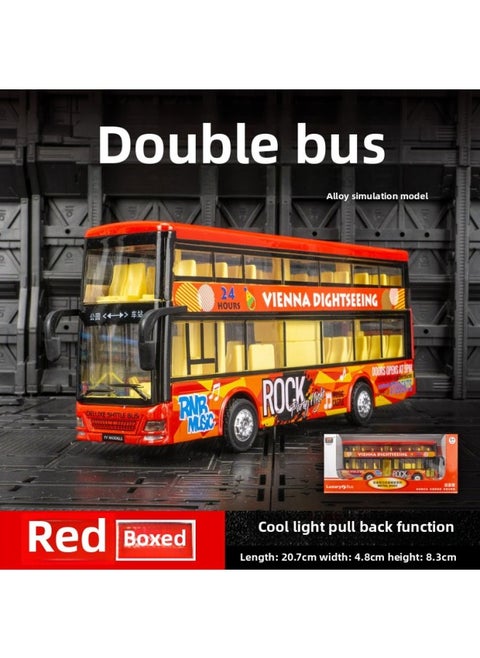 Tianying Alloy 1:36 Double-layer Bus Model Pull Back With Sound And Light Men's Toy Car Music Model Decoration Collection-Color:6016B Red Window Box