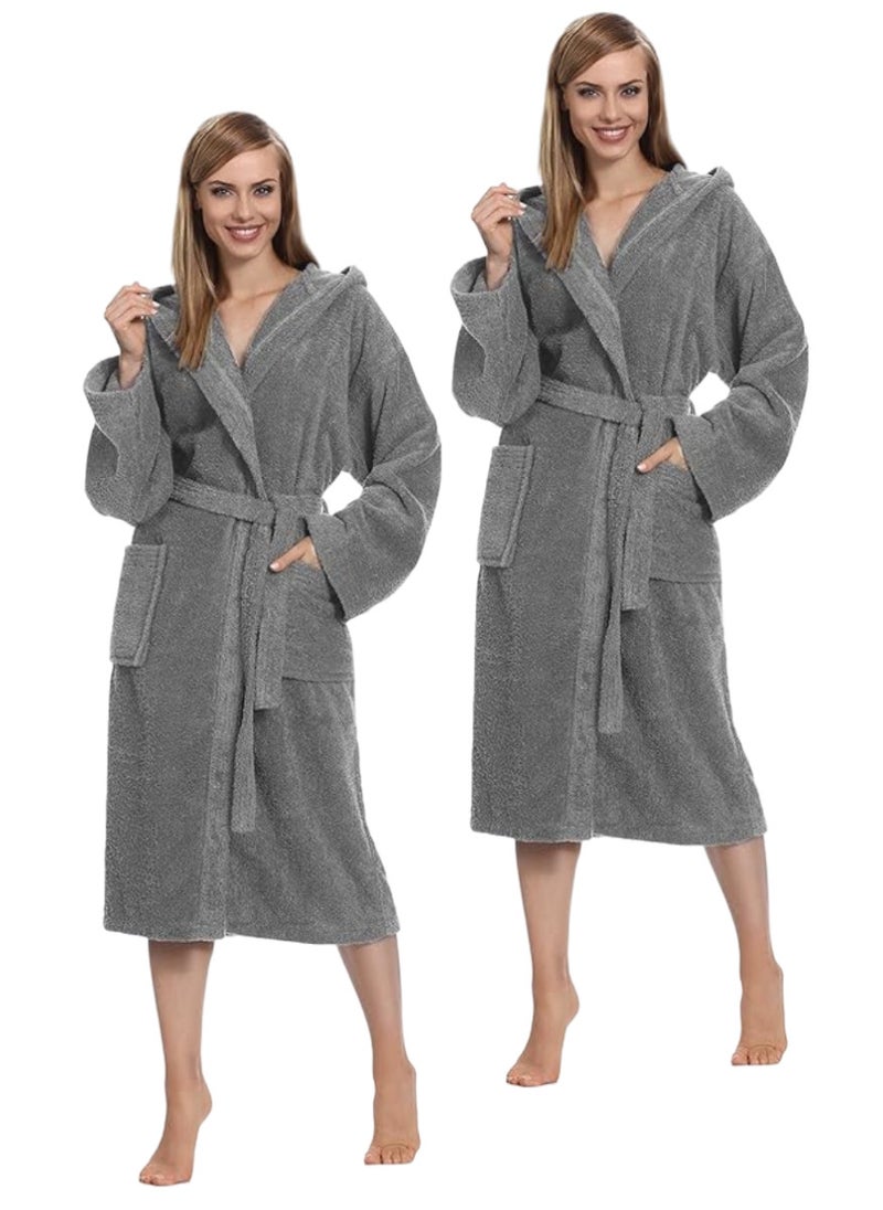 White Rose 2 Pieces Grey Color Unisex Hotel Spa Terry Bathrobe 100% Cotton Dressing Bathrobe XL Size Nightwear  - Image 1